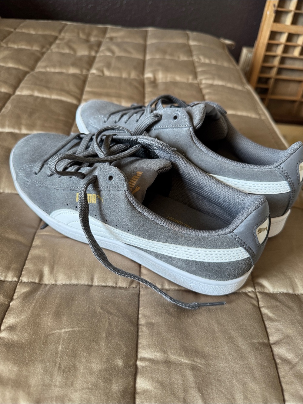 Puma Gray and White Suede Low-Top Sneakers
